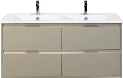 Produktbild von Sanox Badmöbel-Set Porto BxHxT 121 x 57 x 51 cm Frontfarbe kieselgrau mit Doppel-Waschtisch Keramik weiß Griff chrom 847