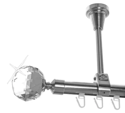 Produktbild von Innenlauf Edelstahl Look Gardinenstange 20mm Deckenträger 1-läufig Kristall Disco Kugel, Länge wählbar D51 E87 I