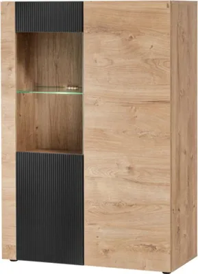 Image de Buffet haut DOUM – Chêne clair et noir – L90 x H132 x P40 cm