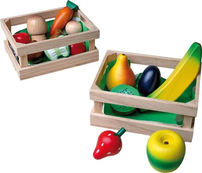 Produktbild von Holzkorb mit Holzobst/Holzgemüse sortiert, 1 Set
