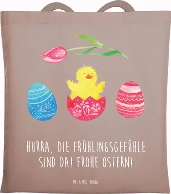 Produktbild von Mr. & Mrs. Panda Tote Bag Küken Schlüpfen - Braun Pastell - Geschenk, Laptoptasche, Liebe Grüße, Ostern, Ostereier, Tasche, Ostergrüße, Frohe, Jutebeutel, Schultasche