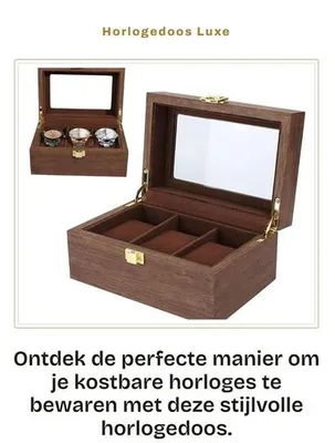 Productafbeelding van Horlogedoos - Houten Kist voor 3 Horloges - Horlogeopberger met Transparant Deksel - Sieradenhouder - Praktische Opbergdoos