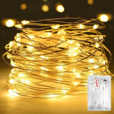 Lichtkette 3 m, 30 warmweiße LEDs, 2 Modi mit Timer, Batteriebetrieb
