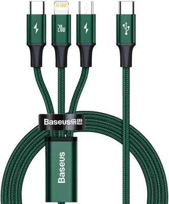 Zdjęcie produktu dla Kabel Baseus Rapid Series 3w1 USB-C - USB-C / Lightning / micro USB 20W PD 1.5m - zielony