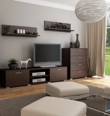 Zdjęcie produktu dla Meblościanka Lena wenge, Meble do salonu, Komplet mebli do pokoju, Nowoczesne meble, zestaw, rtv, komoda, półki