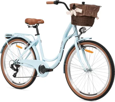 Produktbild von Goetze Mood 26 Zoll City Bike, 17 Zoll Tiefeinsteiger, 6-Gang Shimano Tourney, V-Bremse, LED-Beleuchtung, Gepäckträger, Korb mit Bezug