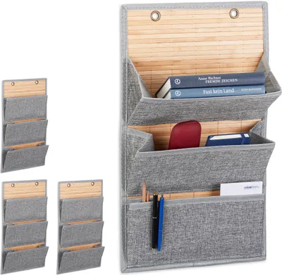 Produktbild von relaxdays 4 x Wandorganizer Bambus 3 Fächer