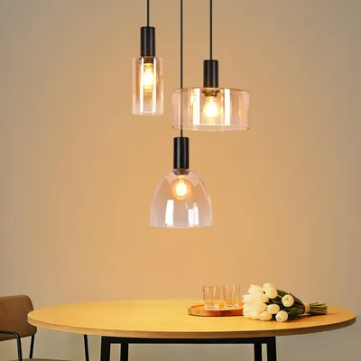 Produktbild von ZMH Hängelampe Esszimmer 3 Flammig Rund Glas Hängeleuchte Esszimmerlampe Hängend E27 Esstischlampe Pendellampe Höhenverstellbar für Wohnzimmer