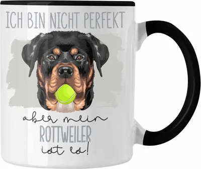 Produktbild von Trendation - Rottweiler Besitzer Tasse Geschenk Lustiger Spruch Geschenkidee Besitzerin Ich Bin Nicht Perfekt Aber Mein Rottweiler Ist Es (Schwarz)