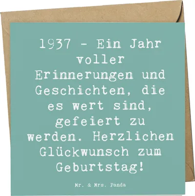 Produktbild von Mr. & Mrs. Panda Klappkarte Spruch 1937 Geburtstag - Meeresbrise - Geschenk, doppelkarte, faltkarte, Jubiläum, Geburtstagsjubiläum, Glückwunschkarte, besondere Jahr