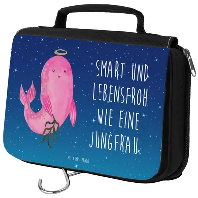 Produktbild von Mr. & Mrs. Panda Make-Up Tasche Sternzeichen Jungfrau - Sternenhimmel Blau - Geschenk, Meerjungfrau, Kosmetiktasche, Geburtstag August, Kulturbeutel, kosmetiktäschchen