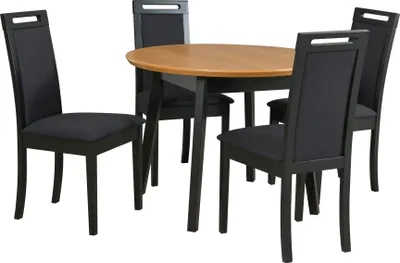 Produktbild von Esstischgarnitur, Esszimmerstühle aus Buchenholz, Esstischen und Stühlen, moderne Esszimmer- und Küchenstühle, Esstischmöbel, Esstisch mit Stühle - Set 4x Stuhl  ROMA 6  Schwarz  Tisch OSLO 4
