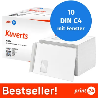 Image de NOUVEAU : print24 Enveloppes avec fenêtre, DIN C4, non imprimées, 10 pièces