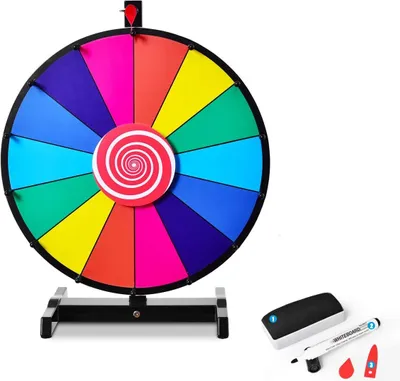 Produktbild von 18" Glücksrad zum drehen, Tischglücksrad für Lotteriespiele Wheel of Fortune Bunt, Preisrad mit Kompletten Zubehör, für Werbung Wortspiele