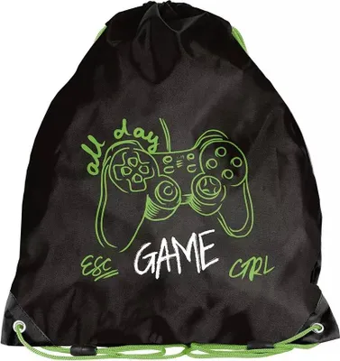 Produktbild von Paso | Sportlicher Turnbeutel - Play Game Pad - Schwarz-Grün - Robuste Qualität - Ideal für Kinder