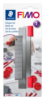 Produktbild von STAEDTLER FIMO 8700 04 Klingen Blisterkarte mit Klingen-Set, 3 tlg. (starr, flexibl, geriffelt)