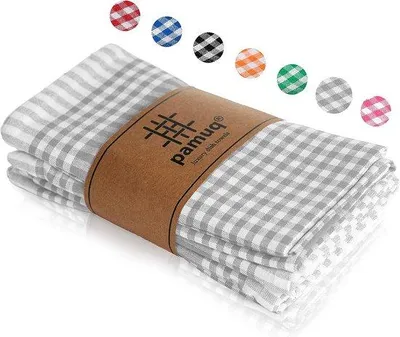 Immagine prodotto di Asciugamani da cucina Unyqoos® in cotone 100%, a quadretti verdi, set da 5, 45 x 65 cm, con occhiello per appendere