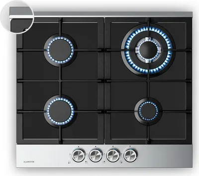 Image de Klarstein Verosteel Plaque de Cuisson Gaz 60cm - 4 Brûleurs, 8000W, Verre & Inox, Allumage Électrique, Sécurité Anti-Flamme, GPL & Gaz Naturel, Plaque Gaz Cuisine, Acier inoxydable