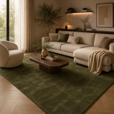Produktbild von Luxus Super Soft Fellteppich Pearl Tannengrün, Größe:140x200 cm