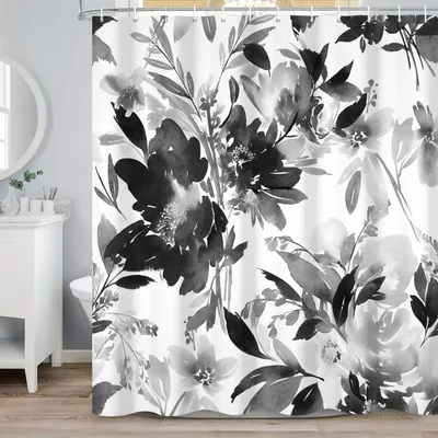 Obrázek produktu pro Omgoods – Voděodolná sprchová závěsa s abstraktním květinovým vzorem – 180 x 200 cm