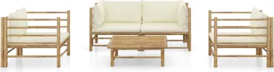 Produktbild von vidaXL 5-tlg. Garten-Lounge-Set mit Cremeweißen Kissen Bambus