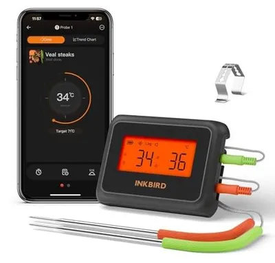 Zdjęcie produktu dla Termometr do mięsa bluetooth aplikacja 2 sondy LCD USB grill