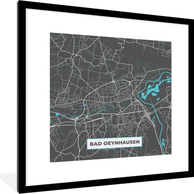 Produktbild von MuchoWow® Gerahmtes Poster Karte - Stadtplan - Bad Oeynhausen - Deutschland - Blau 40x40 cm - Poster mit Schwarzem Bilderrahmen Wandposter Rahmen Foto Bilder - Poster - Plakat im Rahmen