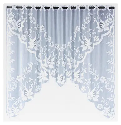 Produktbild von Bistro M Bogen Scheibengardine weiß | 105x150 cm | Jacquard Blüten- und Blätterranke | transparent & laser geschnitten | Gardine für Küche, Wohnzimmer & Fensterdekoration