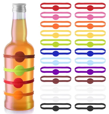 Image de Marque-verres réutilisables en silicone pour identifier les verres - Adaptés aux verres à vin et aux verres à cocktail - Lot de 24 pièces, couleurs variées