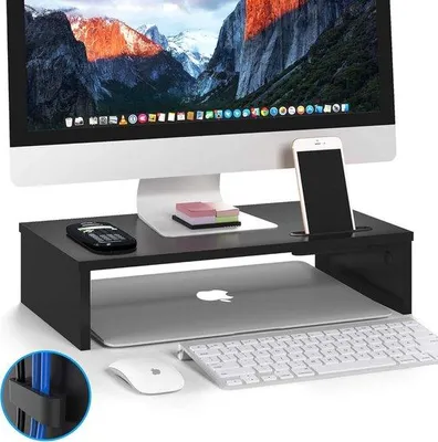 Zdjęcie produktu dla Ergonomiczna podstawka pod laptopa, czarna, drewniana, biurowa
