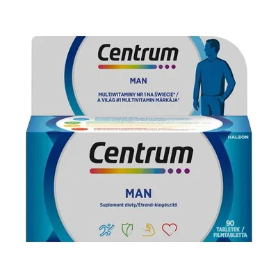 The image shows the front packaging of Centrum MAN multivitamins.