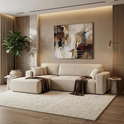 Produktbild von Ecksofa PULA Schlafsofa mit Bettkasten 279x187cm CORD (Beige) - LINKS