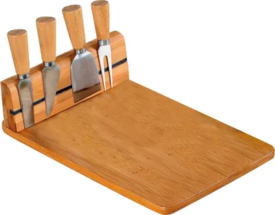 Produktbild von KESPER 58641 Käseschneidebrett mit 4-tlg. Besteck aus Edelstahl / Schneidbrett / Schneidebrett Holz