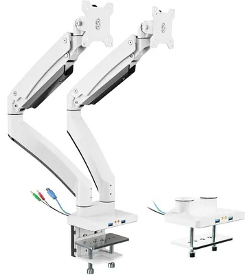 Produktbild von Monitor Halterung für 2 Monitore 17"-35" Premium Aluminium Gasdruckfeder 15 kg/Arm weiß mit 2x USB 3.0 VESA 75/100 mm