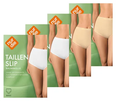 Produktbild von NUR DIE Damen Taillenslip Baumwolle GOTS- 4-Pack weiß,beige - Größe 40-42