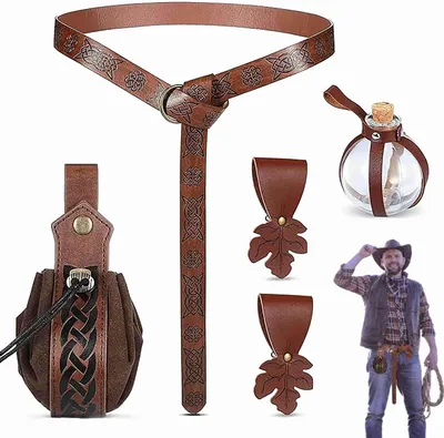 Zdjęcie produktu dla 5szt Zestaw pasów wikingów Sztuczna skóra Średniowieczny pas renesansowy Zestaw butelek z miksturami na imprezę Cosplay