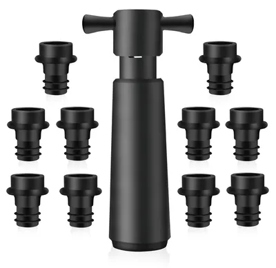 Weinpumpe mit 10 Vakuum-Weinverschlüssen, Set (1+10), schwarz