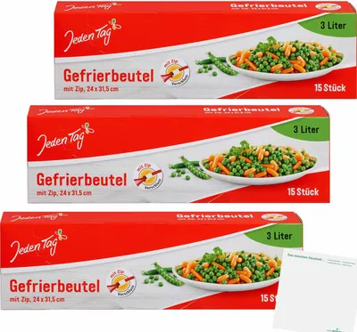 Produktbild von Jeden Tag Gefrierbeutel mit Zip 3l 3er Pack (3x15Stk) + usy Block