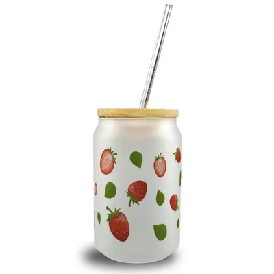 Produktbild von Erdbeeren Trinkglas mit Bambusdeckel
