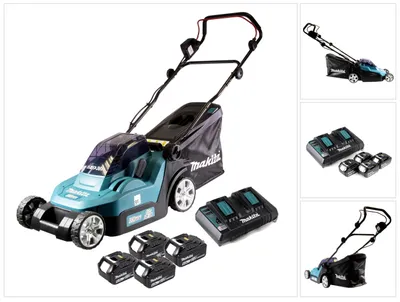 Obrázek produktu pro Akumulátorová sekačka Makita DLM 382 PG4 36 V ( 2x 18 V ) 38 cm 40 l + 4x baterie 6,0 Ah + dvojitá nabíječka