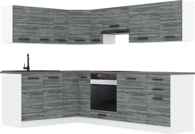 Produktbild von Belini Küchenzeile Küchenblock Küche L-Form JANET Küchenmöbel mit Griffe, Einbauküche ohne Elektrogeräten mit Hängeschränke und Unterschränke, ohne Arbeitsplatten, Glamour Wood