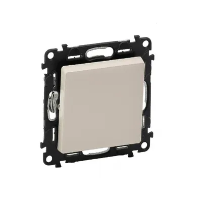 A single light switch with a beige cover and a black mounting frame, isolated on a white background.