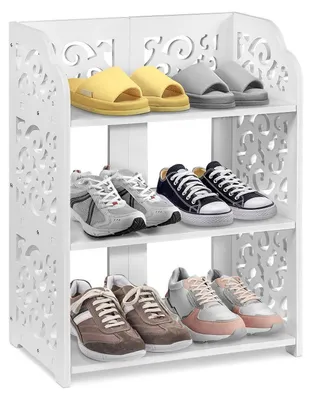 Produktbild von Schuhregal 3 Ebenen Holz Weiß Schmal Stehend Platzsparend 50,8 x 40 x 23 cm