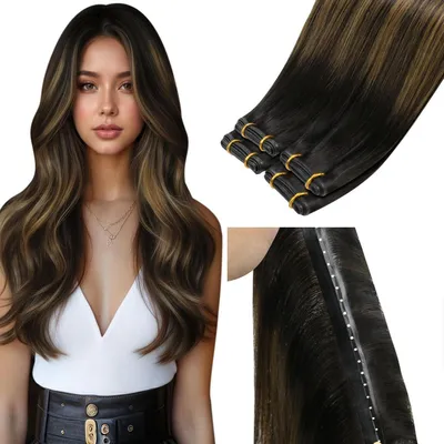 Obrázek produktu pro Prodlužovací vlasy, prameny, 50 cm, hnědé, balayage, 100 g, šité, Remy