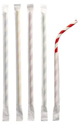 Produktbild von 1000 Trinkhalme, flexibel, Papier Ø 6 mm · 20 cm farbig sortiert Stripes einzeln gehüllt