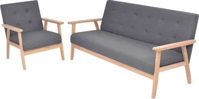 Image de Jeu de canapé 2 pcs Tissu Gris foncé