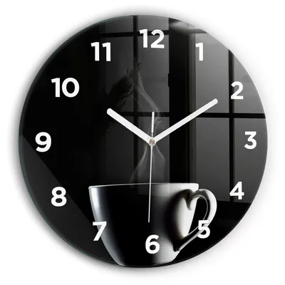Produktbild von Wallfluent Wanduhr – Stilles Quarzuhrwerk - Uhr Dekoration Wohnzimmer Schlafzimmer Küche - Zifferblatt - weiße Zeiger - 30 cm - Tasse Kaffee