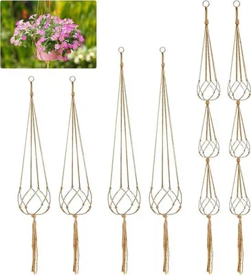 Image de Lot de 6 cache-pots en macramé de différentes tailles, pour l'intérieur et l'extérieur