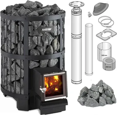 Image de Ensemble de poêles à bois Harvia Legend 240 Sl avec pierres et système de cheminée