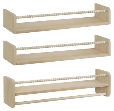 3er-Set Kinder-Wandregale 60 cm, massives Kiefernholz, schwebend